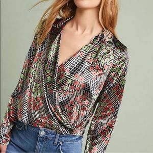 Ett Twa Anthropologie velvet floral wrap top